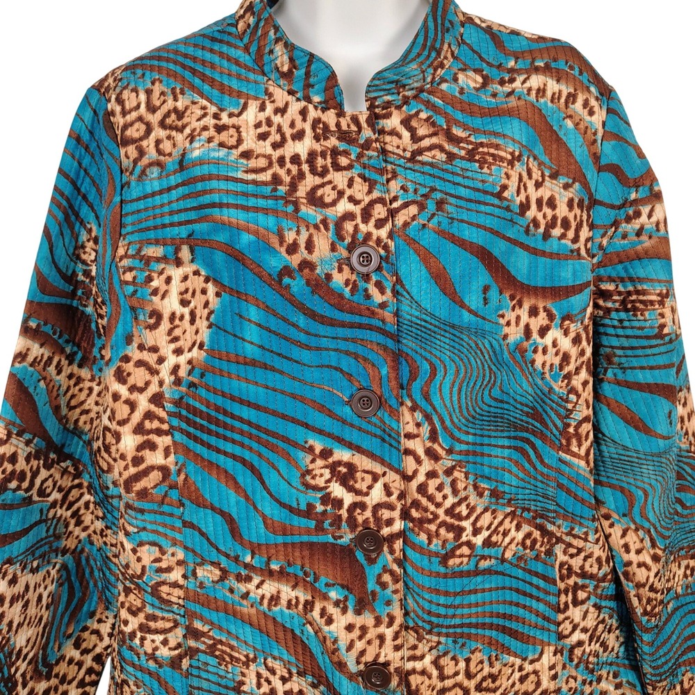 Southern Lady Animal Print Quilted Jacket Turquoise Brown Leopard Zebra Size 12